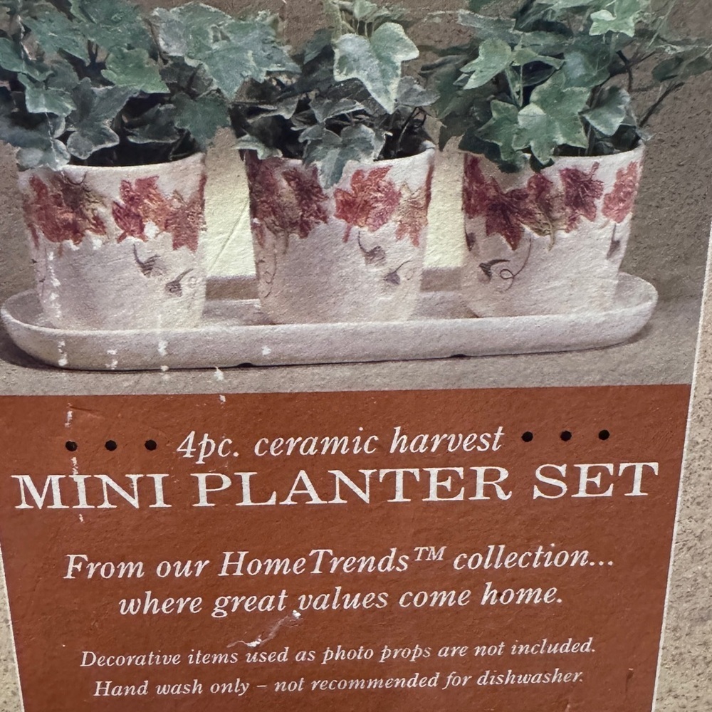 Home Trends Fall Theme 3 planters on matching dish all Ceramic - Vintage
